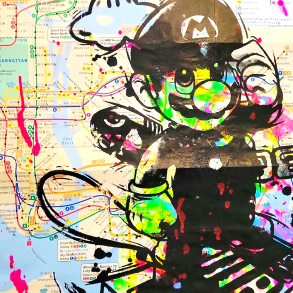 Super Mario Unique Handpainted Acrylic Art on a NYC Subway Map - Picture 4 of 6